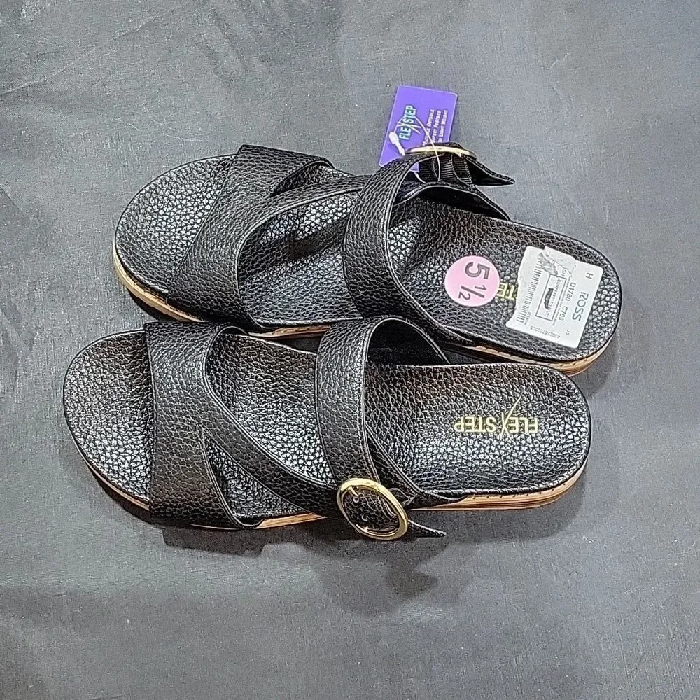BRAND NEW FLEXSTEP DOUBLE STRAP ADJUSTABLE BUCKLE FLAT SANDAL
